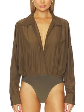 june & hudson Olive Textured Draped Blouse